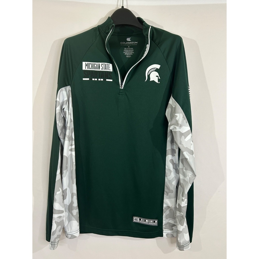 Michigan State Spartans 1/4 Zip Mens Sz S Gray Green Camo Military Colosseum